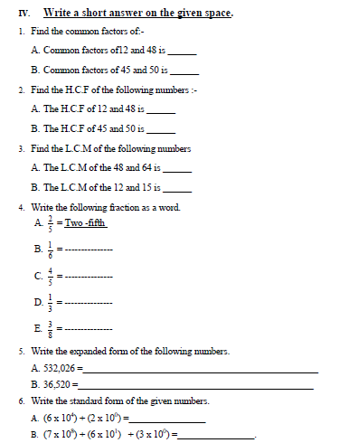 CBSE Class 3 Mathematics Revision Worksheet Set I